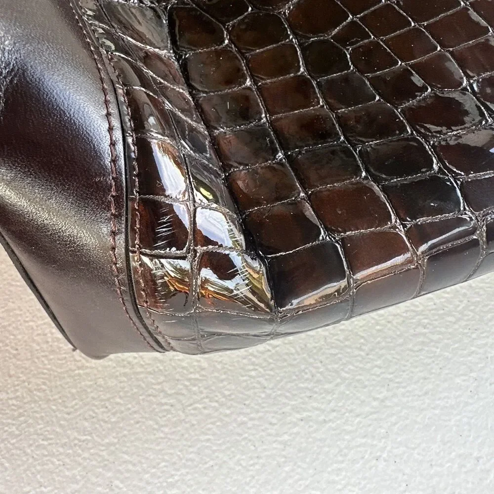 Brighton Brown Embossed Croc Patent Leather Shoulder Tote Hand Bag 18X13